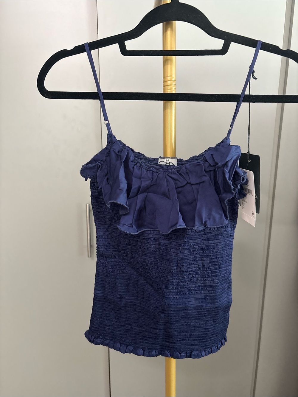 Chaser Navy Ruffle Smocked Camisole